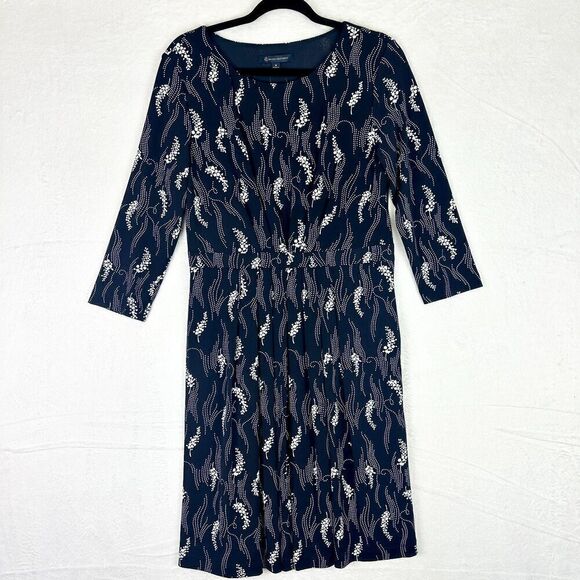Brooks Brothers Jersey Knit Floral Knee Length Dress Size Medium NWT Navy - Picture 1 of 6